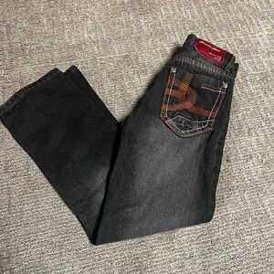 Boys Black Chams Skinny Slim Jeans 10 Embroidered Back Pockets Orange Stitch